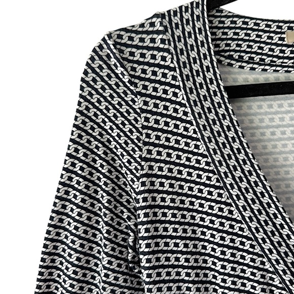 BANANA REPUBLIC | NWOT LONG SLEEVE WRAP DRESS NAVY BLUE & WHITE CHAIN LINK | XS - Picture 4 of 12